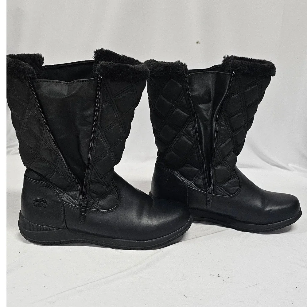 Totes Elsa-T Black Quilted Faux Fur Lined Winter Boots Womens 9W 100-0809